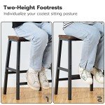 HOOBRO Bar Stools, Set of 2 Bar Chairs, 23.6 Inch Saddle Stools, Kitchen Counter Stools with Footrests, Industrial Stools for Dining Room, Kitchen, Counter, Bar, Rustic Brown and Black BF02MD01