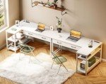 Coleshome 40 Inch L Shaped Computer Desk with 2 Drawers, Small Desk for Small Space, PC Desks, White