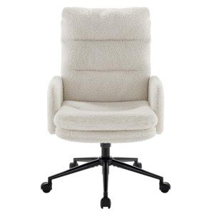 IWMH High-Back Home Office Chair,Upholstered Desk Chair with Armrests,Height Adjustable Armchair with Wheels, Swivel Office Desk Chair, Ergonomic Computer Task Chair, Leisure Armchair Cashmere(White)