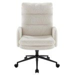 IWMH High-Back Home Office Chair,Upholstered Desk Chair with Armrests,Height Adjustable Armchair with Wheels, Swivel Office Desk Chair, Ergonomic Computer Task Chair, Leisure Armchair Cashmere(White)
