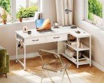 Coleshome 40 Inch L Shaped Computer Desk with 2 Drawers, Small Desk for Small Space, PC Desks, White
