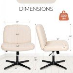 Orange Factory Criss Cross Chair No Wheels Comfy Cross Legged Office Desk Armless Wide Vanity Makeup Chair Adjustable Computer for Home Office Fabric (Beige)