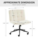 Furnimart Swivel Criss Cross Legged Chair with Wheels for Home Office, Wide Armless Desk Chair Height Adjustable Comfy Seat for Desk,Vanity, Bedroom, Faux Fur White