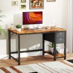 SMUG Computer Desk with Storage Drawers, Small Office Desk Modern Simple Study Writing Table for Home Bedroom, Spacious 40X24 Desktop with 2-Tier Drawer, Rust
