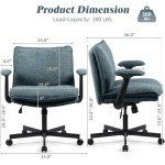 Kassipo Cross Legged Office Chair, Upholstered Criss Cross Desk Chair with Wheels and Flip-Up Armrests, Wide Seat Chair for Home Office, Vanity, Apartment, Dark Green