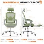 Sweetcrispy Office Computer Desk Chair, Ergonomic High-Back Mesh Rolling Work Swivel Chairs with Wheels, Comfortable Lumbar Support, Comfy Arms for Home, Bedroom, Study, Student, Green