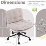 VINGLI Criss Cross Cloud Chair,Comfy Corduroy Cross Legged Office Desk Chair with/no Wheels,Cute Vanity Chair, Adjustable Wide Seat,Modern Swivel Chair for Study, Make Up, Home Office，Light Khaki