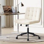 Furnimart Swivel Criss Cross Legged Chair with Wheels for Home Office, Wide Armless Desk Chair Height Adjustable Comfy Seat for Desk,Vanity, Bedroom, Faux Fur White