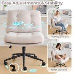 VINGLI Criss Cross Cloud Chair,Comfy Corduroy Cross Legged Office Desk Chair with/no Wheels,Cute Vanity Chair, Adjustable Wide Seat,Modern Swivel Chair for Study, Make Up, Home Office，Light Khaki