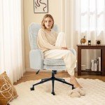 IWMH High-Back Home Office Chair,Upholstered Desk Chair with Armrests,Height Adjustable Armchair with Wheels, Swivel Office Desk Chair, Ergonomic Computer Task Chair, Leisure Armchair Cashmere(White)