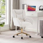 Hommoo Desk Chair with Wheels and Arms Teddy Sherpa Comfortable Desk Chair for Home Office Height Adjustable Vanity Chair Modern Task Chair Computer Desk Chair White