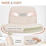 Orange Factory Criss Cross Chair No Wheels Comfy Cross Legged Office Desk Armless Wide Vanity Makeup Chair Adjustable Computer for Home Office Fabric (Beige)