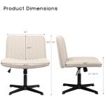 PUKAMI Criss Cross Chair,Comfy Cross Legged Office Desk Chair No Wheels,Fabric Modern Swivel Height Adjustable Mid Back Wide Seat Computer Cute Makeup Task Vanity Chair for Home Office(Beige)