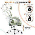 Sweetcrispy Office Computer Desk Chair, Ergonomic High-Back Mesh Rolling Work Swivel Chairs with Wheels, Comfortable Lumbar Support, Comfy Arms for Home, Bedroom, Study, Student, Green