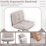 VINGLI Criss Cross Cloud Chair,Comfy Corduroy Cross Legged Office Desk Chair with/no Wheels,Cute Vanity Chair, Adjustable Wide Seat,Modern Swivel Chair for Study, Make Up, Home Office，Light Khaki