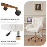 Hommoo Desk Chair with Wheels and Arms Teddy Sherpa Comfortable Desk Chair for Home Office Height Adjustable Vanity Chair Modern Task Chair Computer Desk Chair White