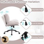 VINGLI Criss Cross Cloud Chair,Comfy Corduroy Cross Legged Office Desk Chair with/no Wheels,Cute Vanity Chair, Adjustable Wide Seat,Modern Swivel Chair for Study, Make Up, Home Office，Light Khaki