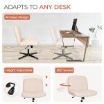 Orange Factory Criss Cross Chair No Wheels Comfy Cross Legged Office Desk Armless Wide Vanity Makeup Chair Adjustable Computer for Home Office Fabric (Beige)