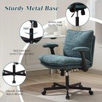 Kassipo Cross Legged Office Chair, Upholstered Criss Cross Desk Chair with Wheels and Flip-Up Armrests, Wide Seat Chair for Home Office, Vanity, Apartment, Dark Green