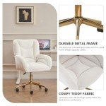 Hommoo Desk Chair with Wheels and Arms Teddy Sherpa Comfortable Desk Chair for Home Office Height Adjustable Vanity Chair Modern Task Chair Computer Desk Chair White