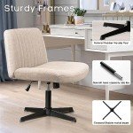 PUKAMI Criss Cross Chair,Comfy Cross Legged Office Desk Chair No Wheels,Fabric Modern Swivel Height Adjustable Mid Back Wide Seat Computer Cute Makeup Task Vanity Chair for Home Office(Beige)