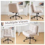 VINGLI Criss Cross Cloud Chair,Comfy Corduroy Cross Legged Office Desk Chair with/no Wheels,Cute Vanity Chair, Adjustable Wide Seat,Modern Swivel Chair for Study, Make Up, Home Office，Light Khaki