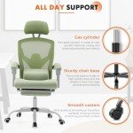 Sweetcrispy Office Computer Desk Chair, Ergonomic High-Back Mesh Rolling Work Swivel Chairs with Wheels, Comfortable Lumbar Support, Comfy Arms for Home, Bedroom, Study, Student, Green