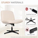 Orange Factory Criss Cross Chair No Wheels Comfy Cross Legged Office Desk Armless Wide Vanity Makeup Chair Adjustable Computer for Home Office Fabric (Beige)
