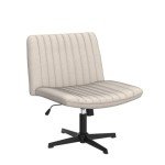 PUKAMI Criss Cross Chair,Comfy Cross Legged Office Desk Chair No Wheels,Fabric Modern Swivel Height Adjustable Mid Back Wide Seat Computer Cute Makeup Task Vanity Chair for Home Office(Beige)