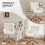 Hommoo Desk Chair with Wheels and Arms Teddy Sherpa Comfortable Desk Chair for Home Office Height Adjustable Vanity Chair Modern Task Chair Computer Desk Chair White