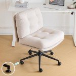 VINGLI Criss Cross Cloud Chair,Comfy Corduroy Cross Legged Office Desk Chair with/no Wheels,Cute Vanity Chair, Adjustable Wide Seat,Modern Swivel Chair for Study, Make Up, Home Office，Light Khaki