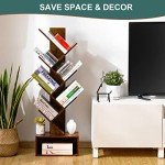 Yoobure Tree Bookshelf - 6 Shelf Retro Floor Standing Bookcase, Tall Wood Book Storage Rack for CDs/Movies/Books, Utility Organizer Shelves Bedroom, Living Room, Home Office, Rustic Brown
