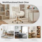 Hommoo Desk Chair with Wheels and Arms Teddy Sherpa Comfortable Desk Chair for Home Office Height Adjustable Vanity Chair Modern Task Chair Computer Desk Chair White