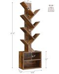 SUNMORY 6 Tier Tree Bookshelf, Small Bookcase with Storage Cabinet, Modern Tall Narrow Bookshelves Organizer, Floor Standing Book Shelf for Bedroom/Living Room/Home Office/Corner, Rustic Brown