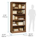 Sauder Miscellaneous Storage 5 Split Bookcase/Book Shelf, L: 35.28" x W: 13.23" x H: 69.76", Oiled Oak finish