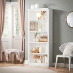 Furniwell Bookcase Bookshelves, 5-Shelf Tall Bookcase 72" Wood Open Display Floor Bookshelf, Large Storage Organizer for Library, Bedroom, Living Room (White)