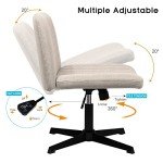 PUKAMI Criss Cross Chair,Comfy Cross Legged Office Desk Chair No Wheels,Fabric Modern Swivel Height Adjustable Mid Back Wide Seat Computer Cute Makeup Task Vanity Chair for Home Office(Beige)