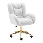 Hommoo Desk Chair with Wheels and Arms Teddy Sherpa Comfortable Desk Chair for Home Office Height Adjustable Vanity Chair Modern Task Chair Computer Desk Chair White
