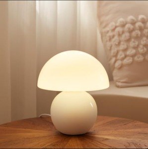 Dawnwake Mushroom Lamp Small Lamp, Table Bedside Nightstand Lamp for Bedroom, Cute Mini Modern Lamp Dimmable, Unique Aesthetic Home Decor for Living Room Girl Gifts, Ceramic Base Glass Lamp(White)
