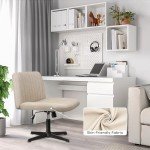 PUKAMI Criss Cross Chair,Comfy Cross Legged Office Desk Chair No Wheels,Fabric Modern Swivel Height Adjustable Mid Back Wide Seat Computer Cute Makeup Task Vanity Chair for Home Office(Beige)
