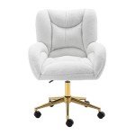 Hommoo Desk Chair with Wheels and Arms Teddy Sherpa Comfortable Desk Chair for Home Office Height Adjustable Vanity Chair Modern Task Chair Computer Desk Chair White