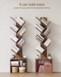 SUNMORY 6 Tier Tree Bookshelf, Small Bookcase with Storage Cabinet, Modern Tall Narrow Bookshelves Organizer, Floor Standing Book Shelf for Bedroom/Living Room/Home Office/Corner, Rustic Brown
