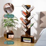 Yoobure Tree Bookshelf - 6 Shelf Retro Floor Standing Bookcase, Tall Wood Book Storage Rack for CDs/Movies/Books, Utility Organizer Shelves Bedroom, Living Room, Home Office, Rustic Brown