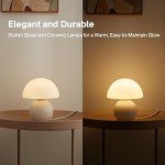 Dawnwake Mushroom Lamp Small Lamp, Table Bedside Nightstand Lamp for Bedroom, Cute Mini Modern Lamp Dimmable, Unique Aesthetic Home Decor for Living Room Girl Gifts, Ceramic Base Glass Lamp(White)