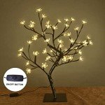 LIGHTSHARE 18 Inch Cherry Blossom Bonsai Tree, 48 LED Lights, 24V UL Listed Adapter Included, Metal Base, Warm White Lights, Ideal as Night Lights, Home Gift Idea