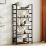 Sweetcrispy Book Shelf, 5 Tier Bookcase, Modern Tall Bookshelf for Garage Kit, CDs, Movies, Industrial Corner Storage Organizer for Bedroom Home Office Kitchen Living Room, Black