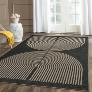 Lahome Modern Rainbow Easy Jute Carpet, Washable 5x7 Area Rugs for Living Room Patio Black Farmhouse Indoor Outdoor Rugs, Contemporary Natural Non Slip Floor Carpet for Office RV Backyard