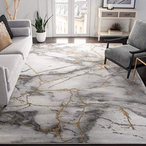 SAFAVIEH Craft Collection Area Rug - 8' x 10', Grey & Gold, Modern Abstract Design, Non-Shedding & Easy Care, Ideal for High Traffic Areas in Living Room, Bedroom (CFT877F)