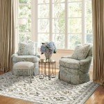 Green Floral Living Room Rug 5x8 Olive Green and Beige Area Rug Washable Bedroom, Low-Pile Soft Dining Room Farmhouse Boho Cottage Aesthetic Vintage Floor Covering Print Playroom Carpet