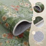 Wonnitar Washable 5x7 Area Rugs, Green Floral Rugs for Bedroom, Non-Shedding Living Room Throw Rug, Botanical Dining Room Floor Carpet for Bedside Kids Girls Bedroom (Green,5'x7')